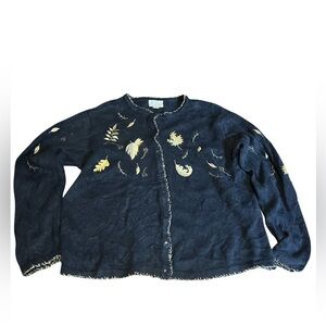 Vintage Christopher & Banks Hand Embroidered Navy Cardigan